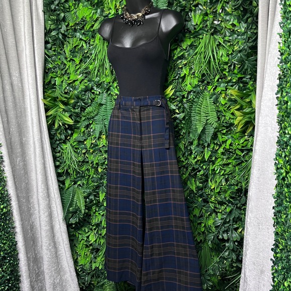 Ann Taylor Pants - Ann Taylor Dress Pants Womens Size 6 Navy Blue Plaid Wide Leg Crop Belted 3758